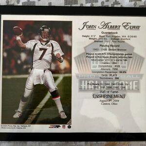 John Albert Elway Hall of Fame Enshrinement Plaque Collectable